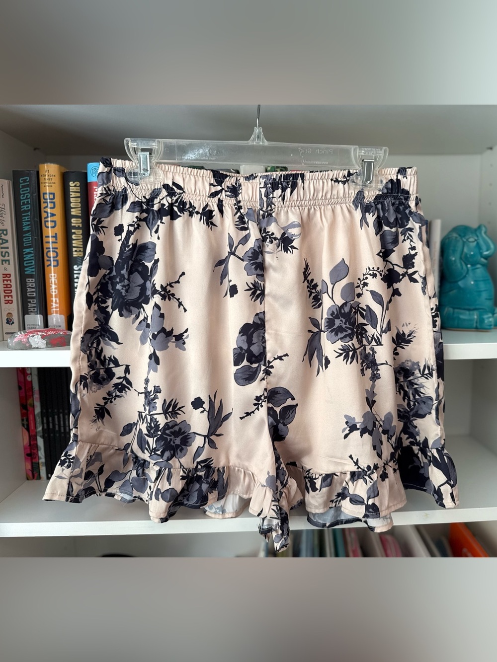 Nasty Gal Blush Satin Floral Shorts with Black Print